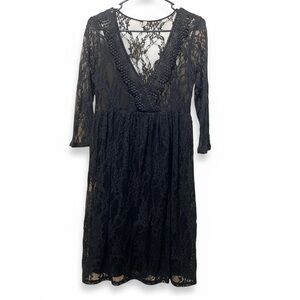 Free People Size 8 Sheer Black Lace Dress Hi Lo Hem Boho Dark Romance Gothglam